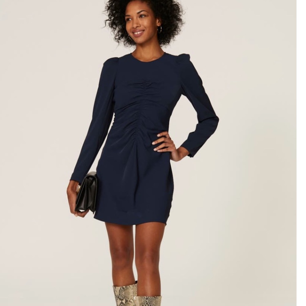 Thakoon Navy Long-Sleeve Ruched Mini Dress